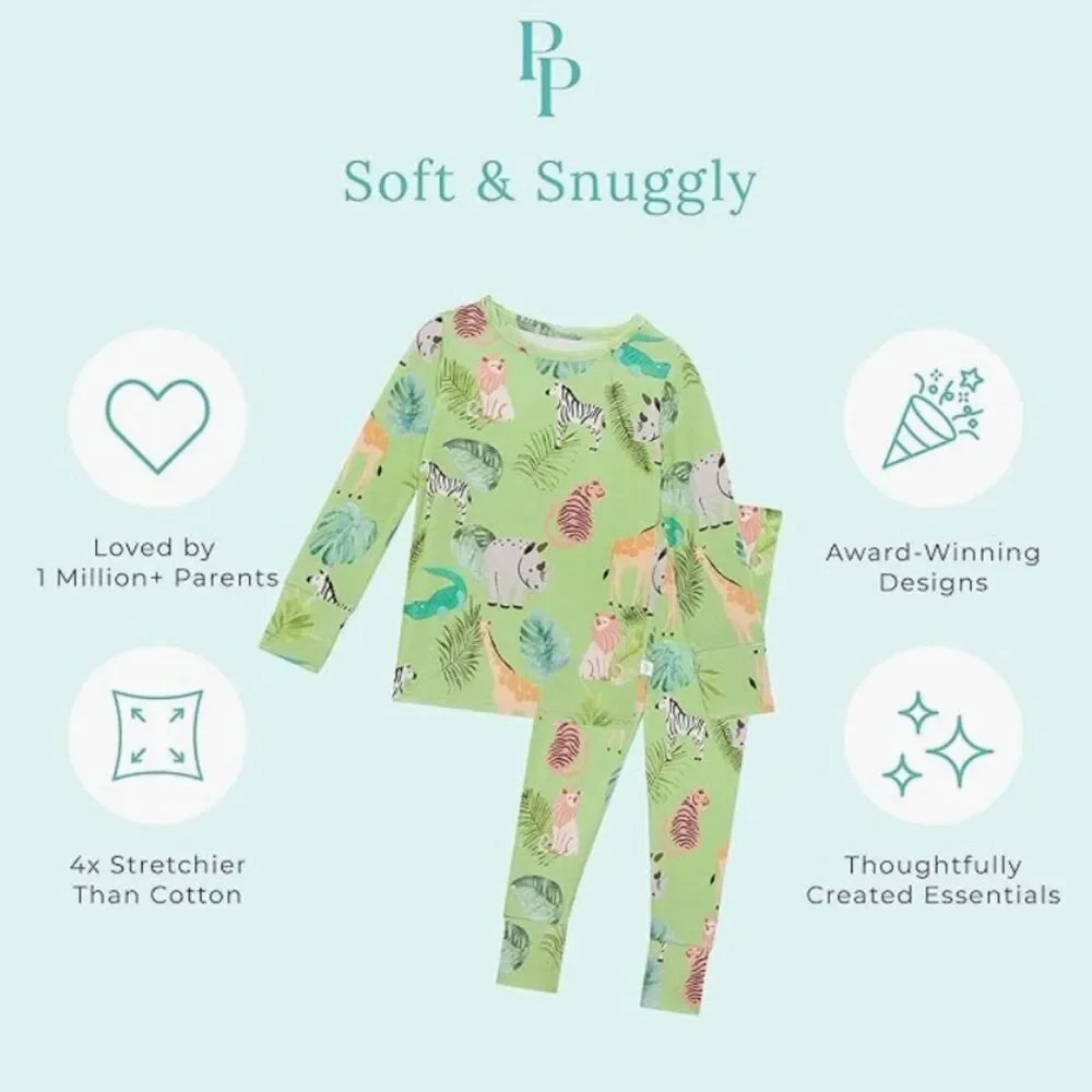 Posh Peanut Bamboo Two Piece Pajama Set in Safari Animals - Size 2T Unisex Kids